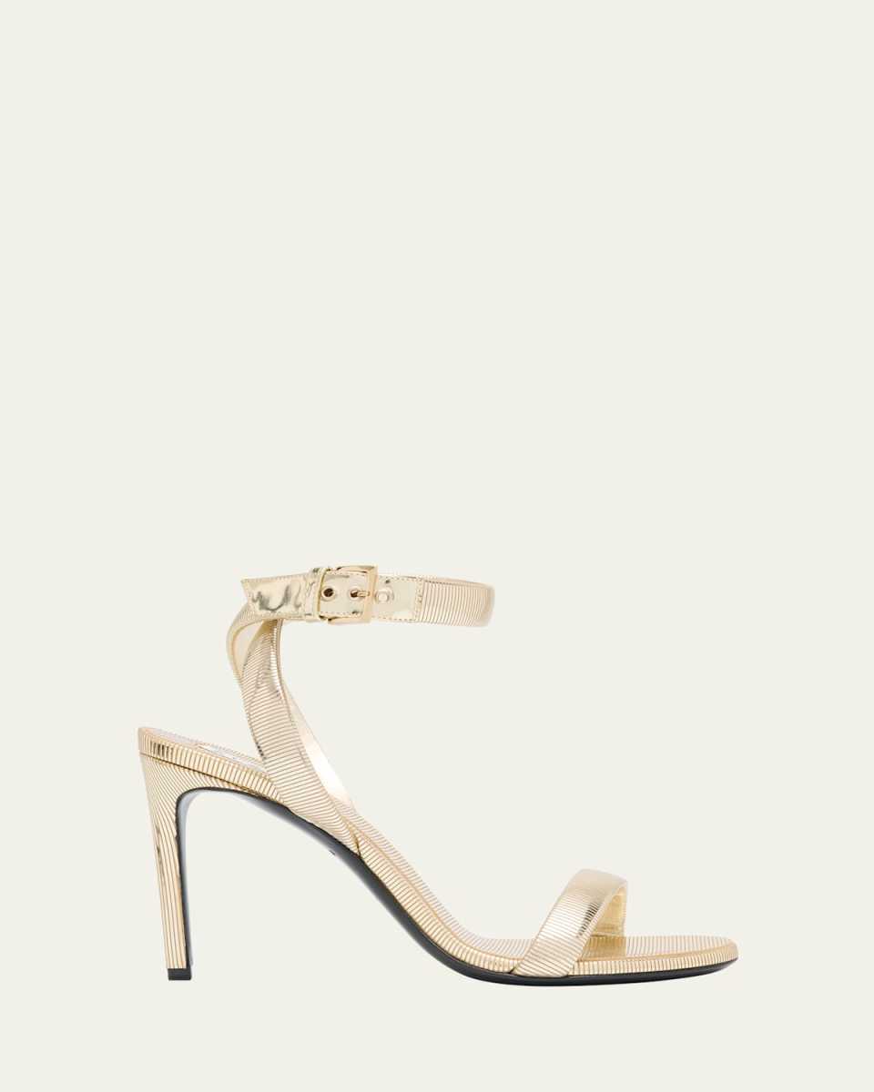 Metallized Leather Ankle-Strap Sandals